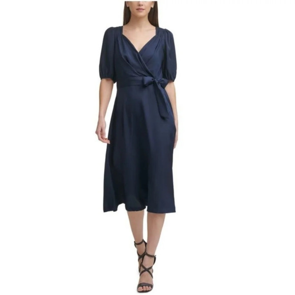 Dkny Dresses & Skirts - *NWT* DKNY Navy Silky Faux Wrap Dress